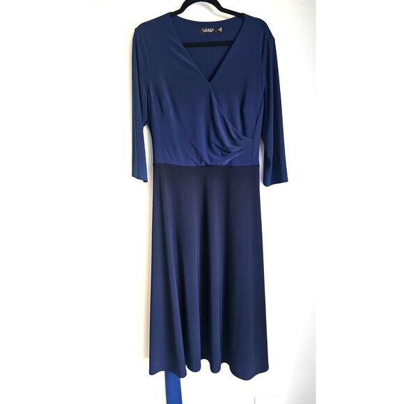 Lauren Ralph Lauren Long Wrap Dress, Black Label,  Black/Blue, Sz 16, New - Picture 3 of 7